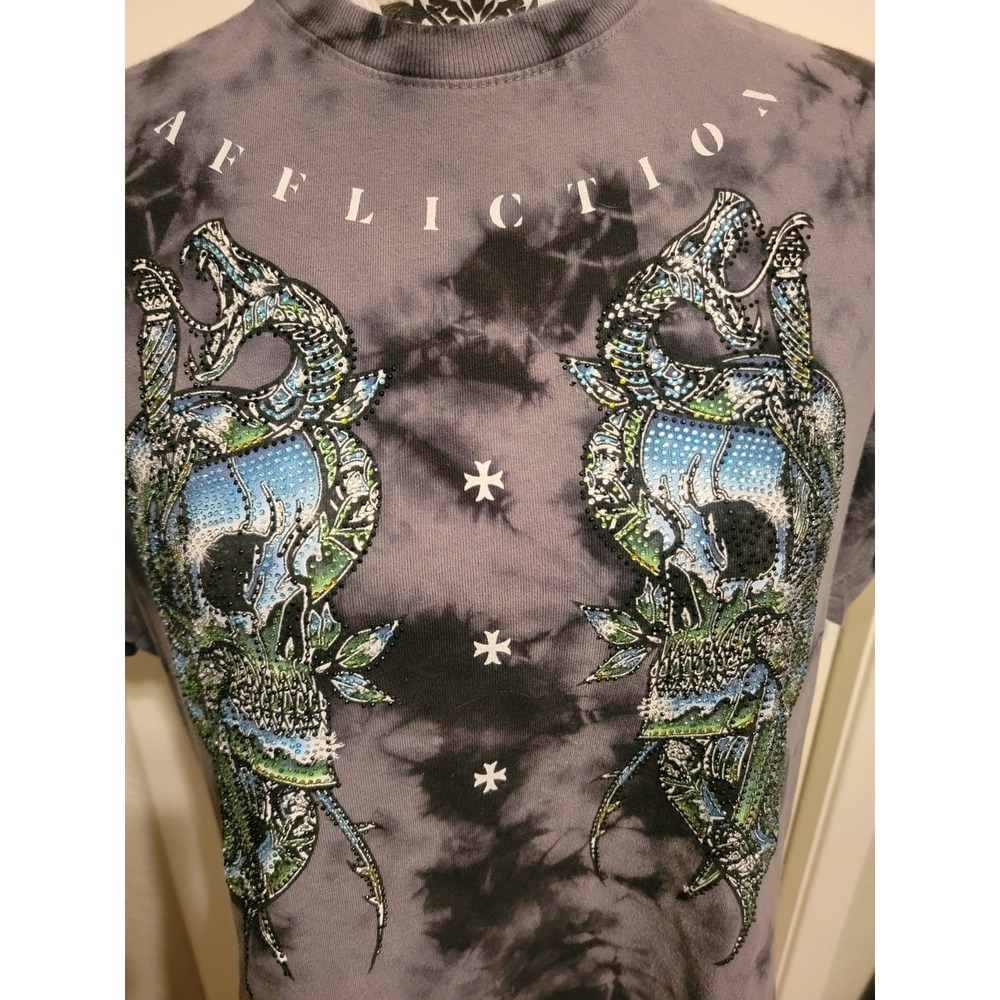 Affliction‎ Black Label Paint Spatter Jewel Rhinestone Shirt  Grunge Alternative - Picture 4 of 9